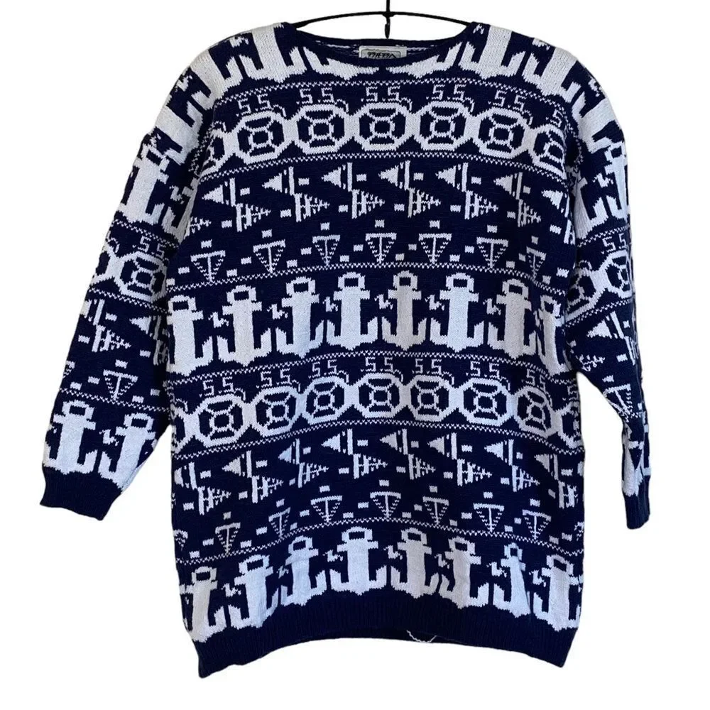 BABO Vintage Hand Knit Los Angeles Nautical Design Sweater One Size XL